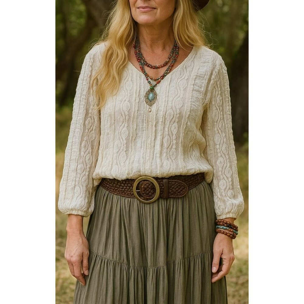 Style & Co Lace Women's Top 3XL Ivory Boho Peasant Fairy Delicate